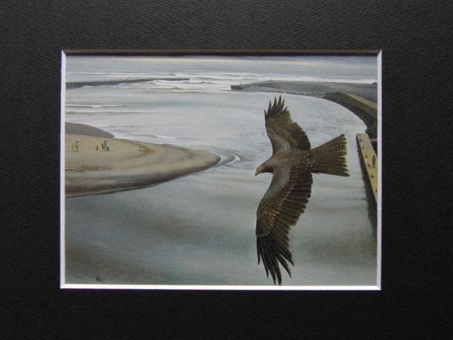 國領經郎、曇り日の河口、希少画集画、新品高級額・額装付、状態良好