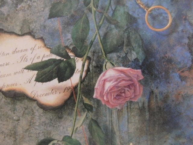 島村信之、【パープルローズ】、希少な額装用画集画、新品高級額 額装付