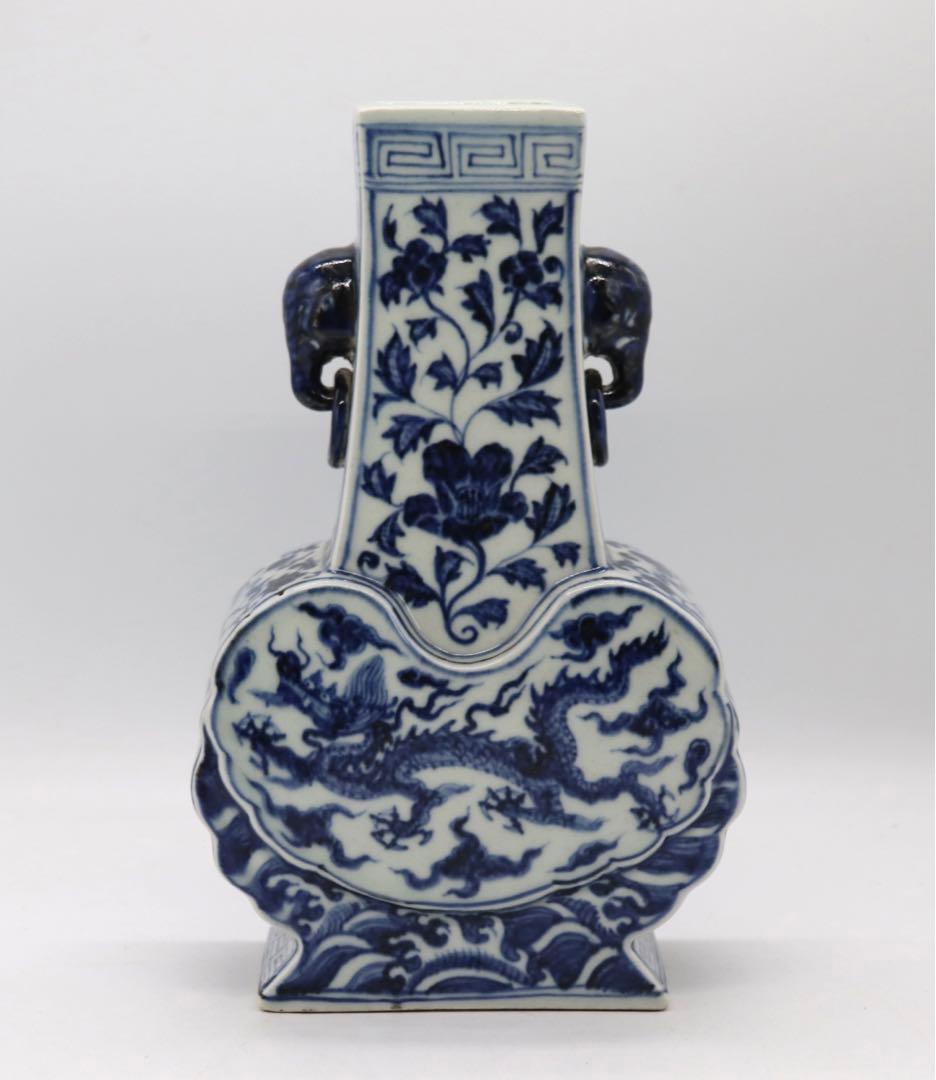 中国　大明宣徳年製銘　龍鳳紋瓶　送料込み0716