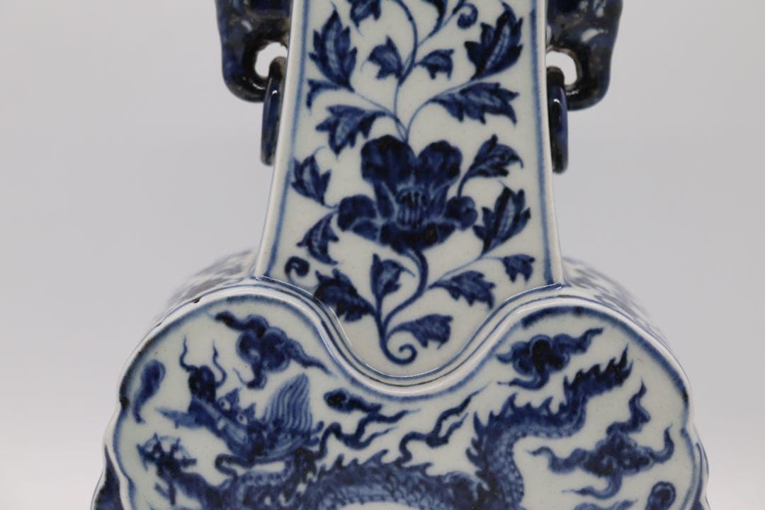 中国　大明宣徳年製銘　龍鳳紋瓶　送料込み0716