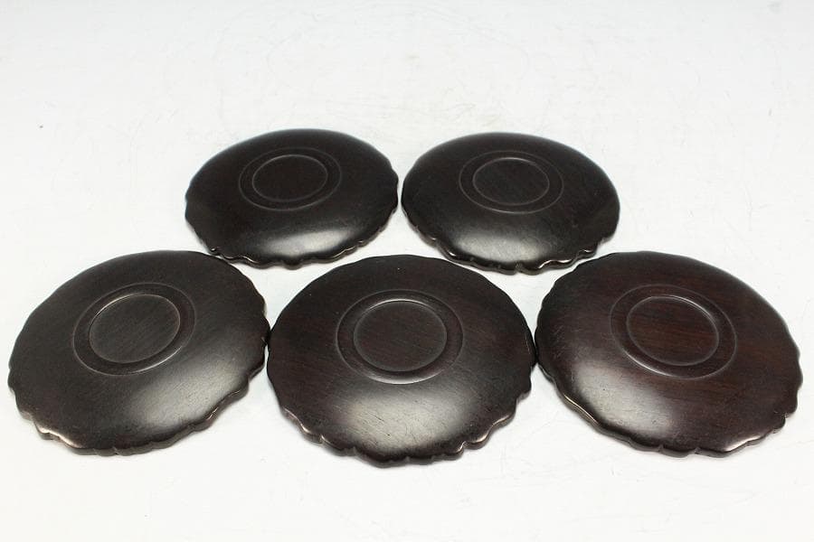 紫檀 雲鶴 細密彫刻 小皿 五枚(K-A719)