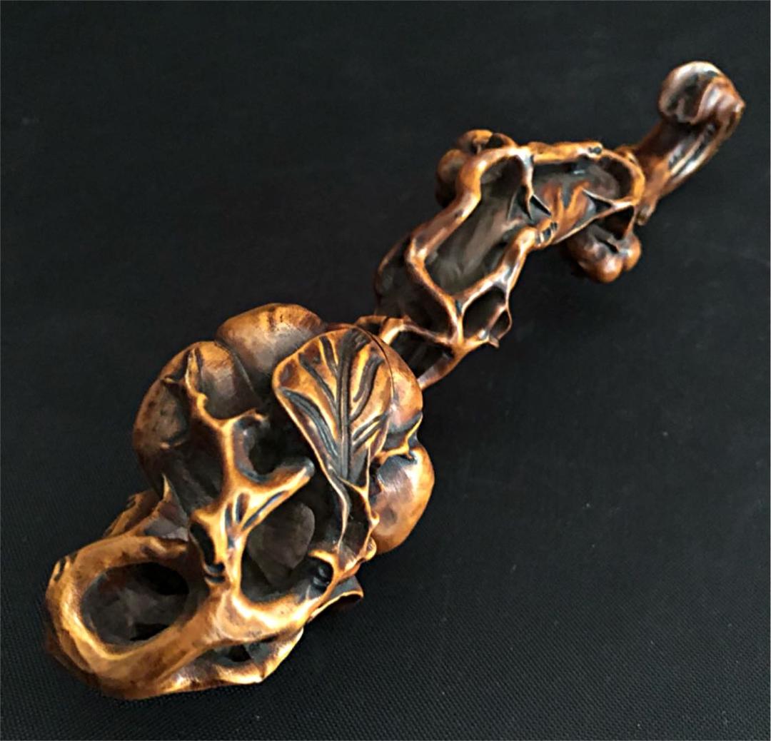 中国美術 唐 古黄楊木 細密彫り 如意 法具