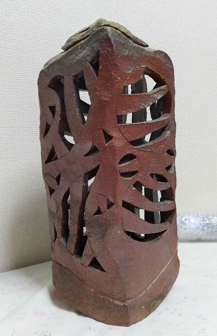 ◇陶芸美術　今野春雄 備前焼 ランプシェード オブジェ 40cm高