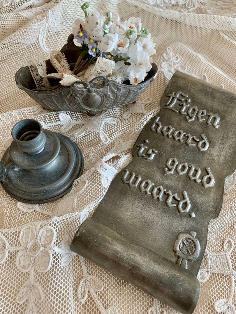 フランスアンティークジャルディニエール布花＆キャンドルホルダー＆オランダプレート