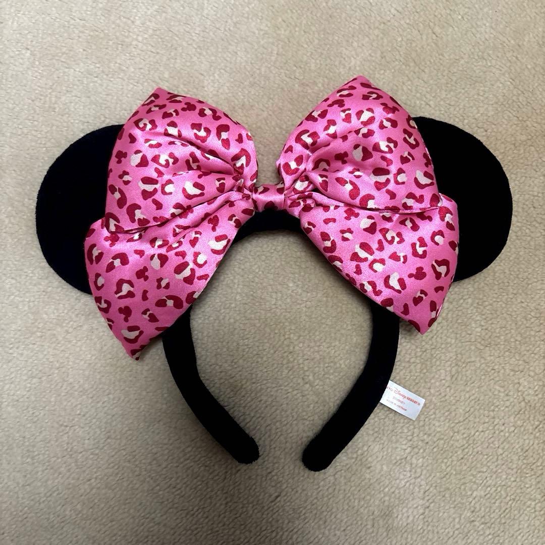 ディズニー ミニー ヒョウ柄 カチューシャ ヒョウ柄リボン ピンク ミニーマウス
