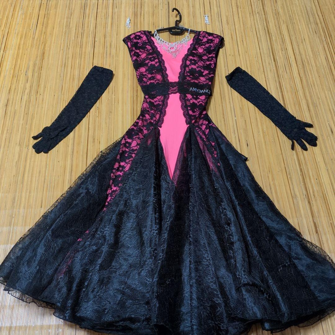 社交ダンス　ピンク黒レースドレス