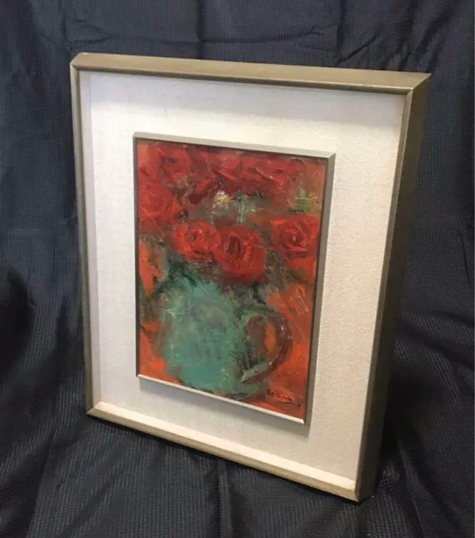 油彩 4号 青山義雄 ばら 淀画廊 国画会 直筆サイン 師マティス 油絵 絵画