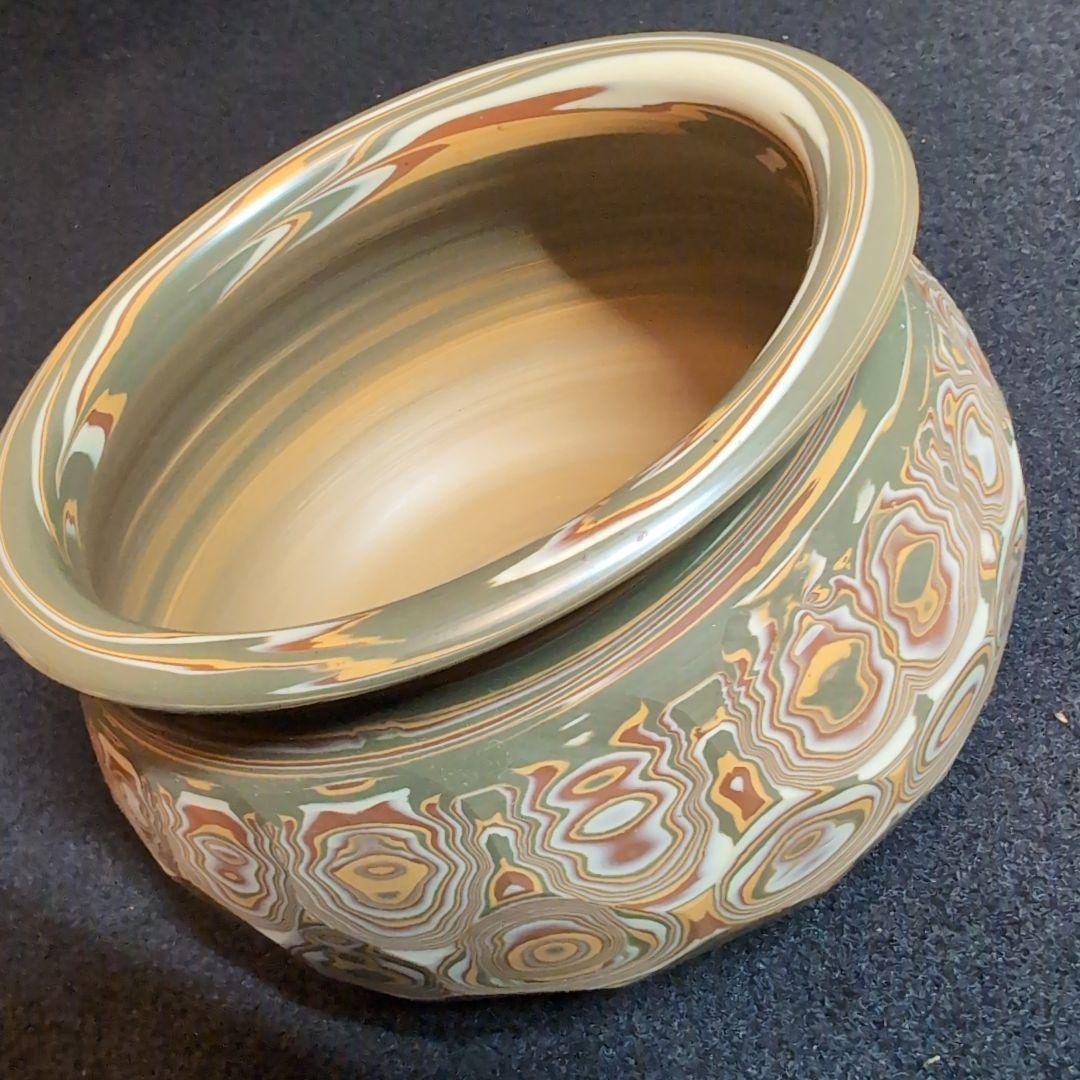 【茶道】建水　練込　常滑焼　銘品　練文様　多色模様の陶器製茶道具