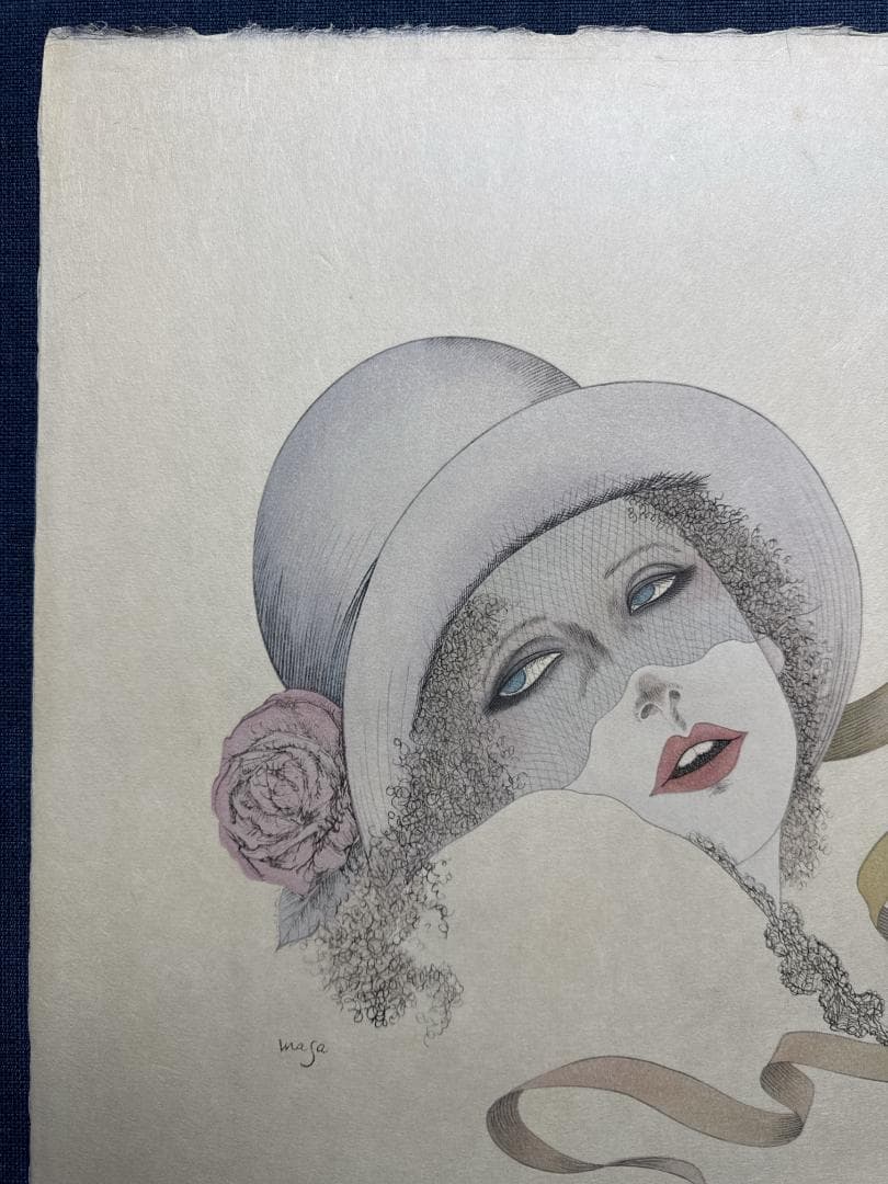 最後の１枚！米倉斉加年(まさかね) オリジナル木版画「レース帽の女」1/250