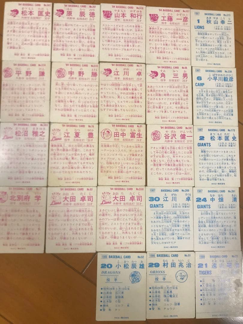 【昭和レトロ】プロ野球チップスカード84、86、87、88計23枚
