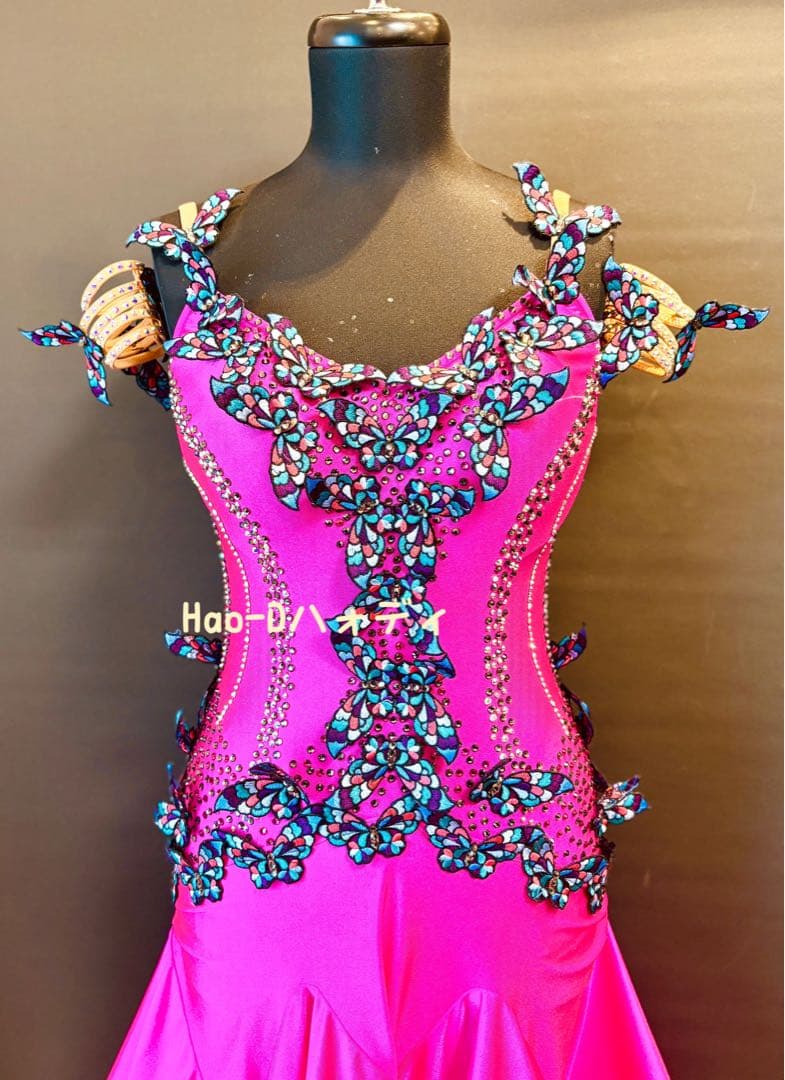 新品★ラテンドレス★リズム★蝶々★社交ダンス★ピンク★競技