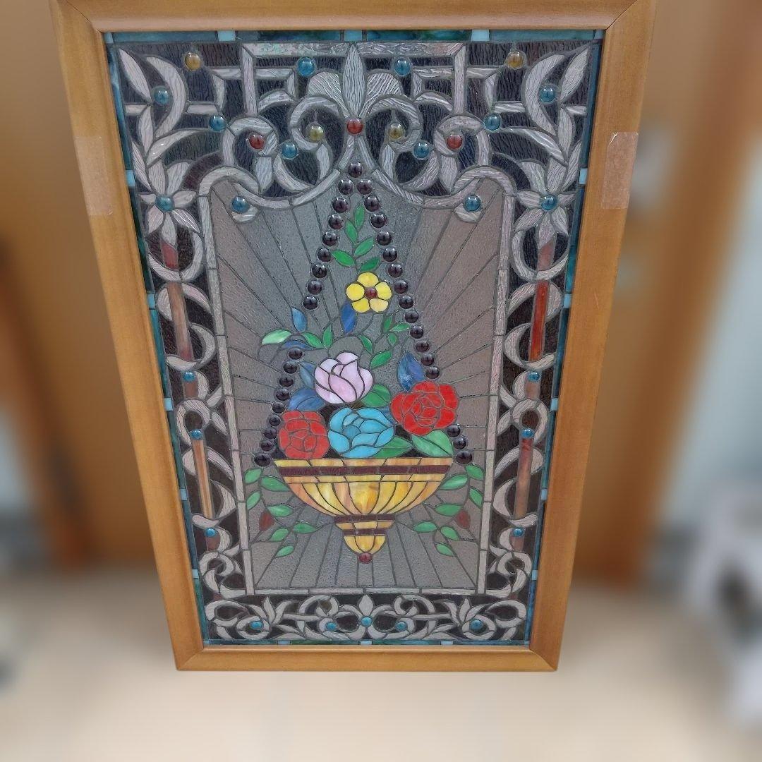 ステンドグラス 花のデザイン 木製フレーム