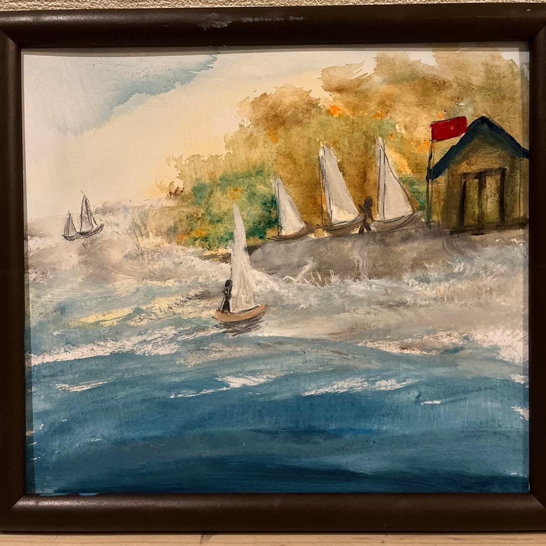 水彩画 風景 帆船37✖️25フレーム無