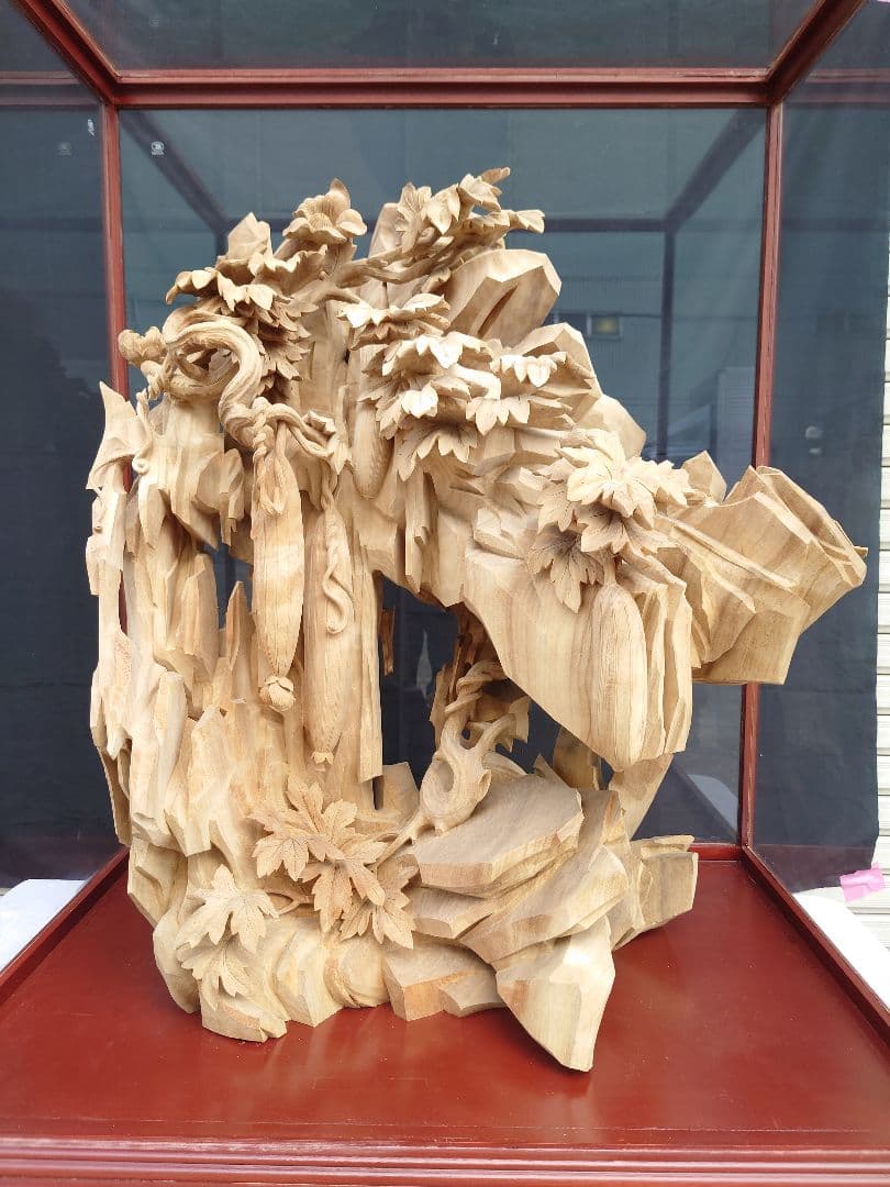 極細彫刻❗楠一刀彫瓜/逸品物/家宝/衝立/アンティーク/床置物/木彫り/送料無料