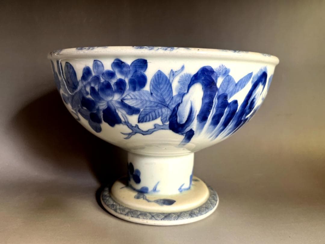 杯洗■古伊万里染付人物絵盃洗 江戸時代後期 竹 鳥 酒器 古美術 時代物 骨董■