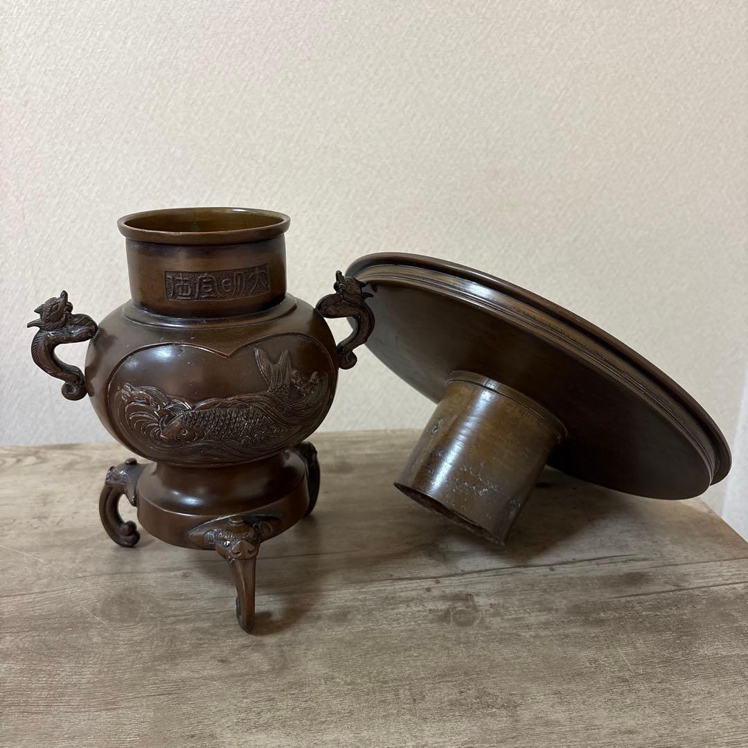 古銅薄端　花瓶　花器　アンティーク〈検 池坊　華道いけ花　高岡銅器　茶道　立花