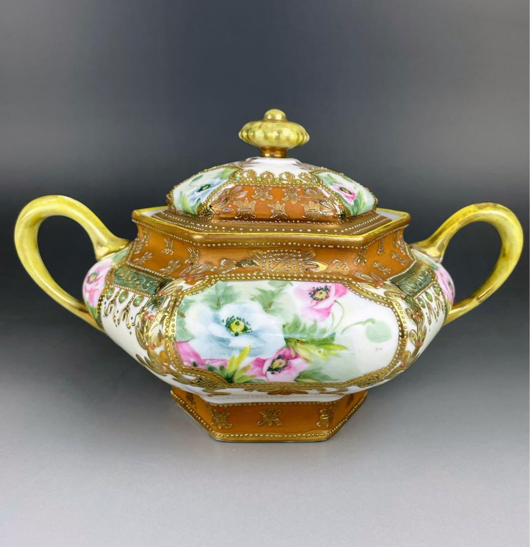 【希少】オールドノリタケ 約２４cm ポピー紋ジュエル付 ビスケットジャー