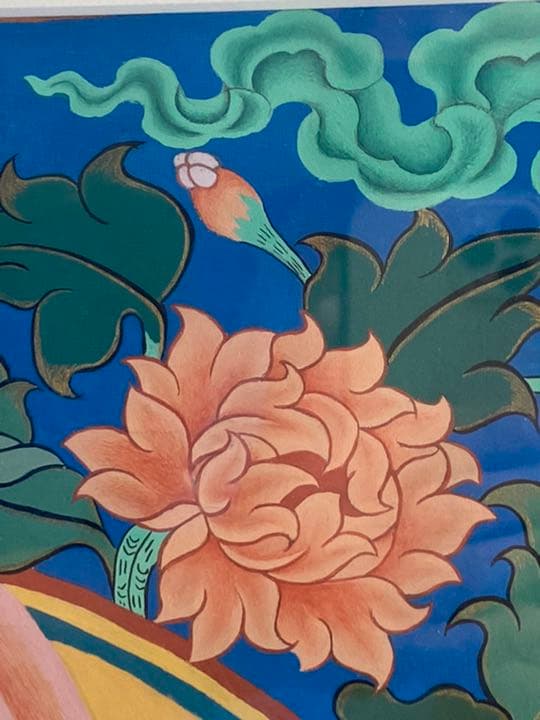 チベット　観音菩薩のタンカ　仏画　額入り