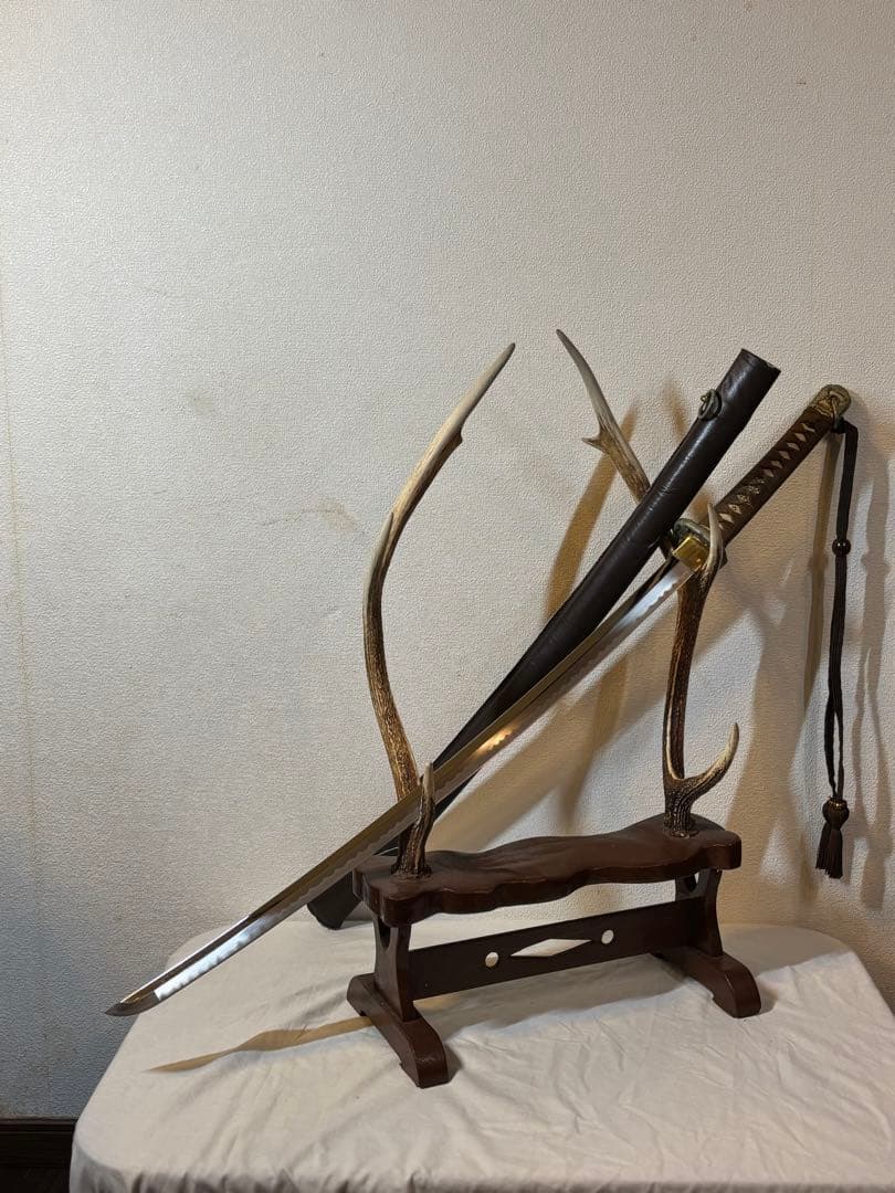 軍刀革鞘付き竹刀日本刀模造刀日本軍指揮官刀全長106cm