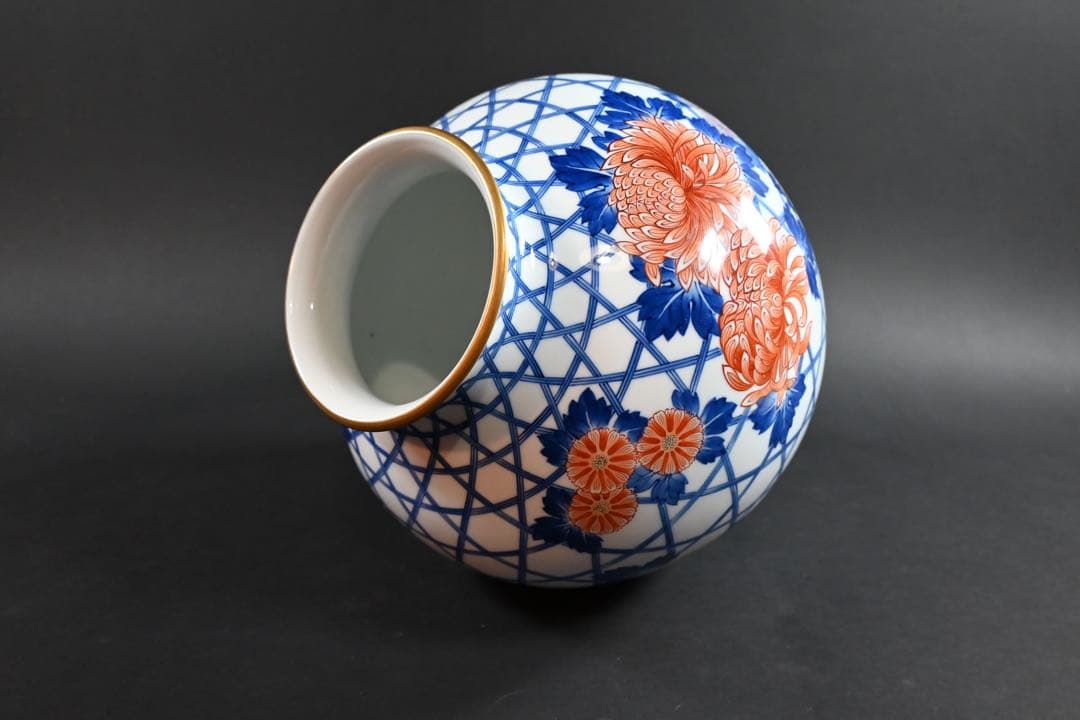 セール　香蘭社　オールド香蘭社　染錦　篭菊文　花瓶　香蘭社謹製　明治天皇献上品