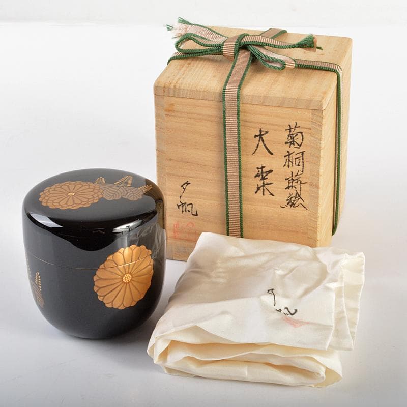 輪島塗　坪井英憲（夕帆）作　菊桐蒔絵五　大棗　共布 　鵬雲斎極め箱　MR6866