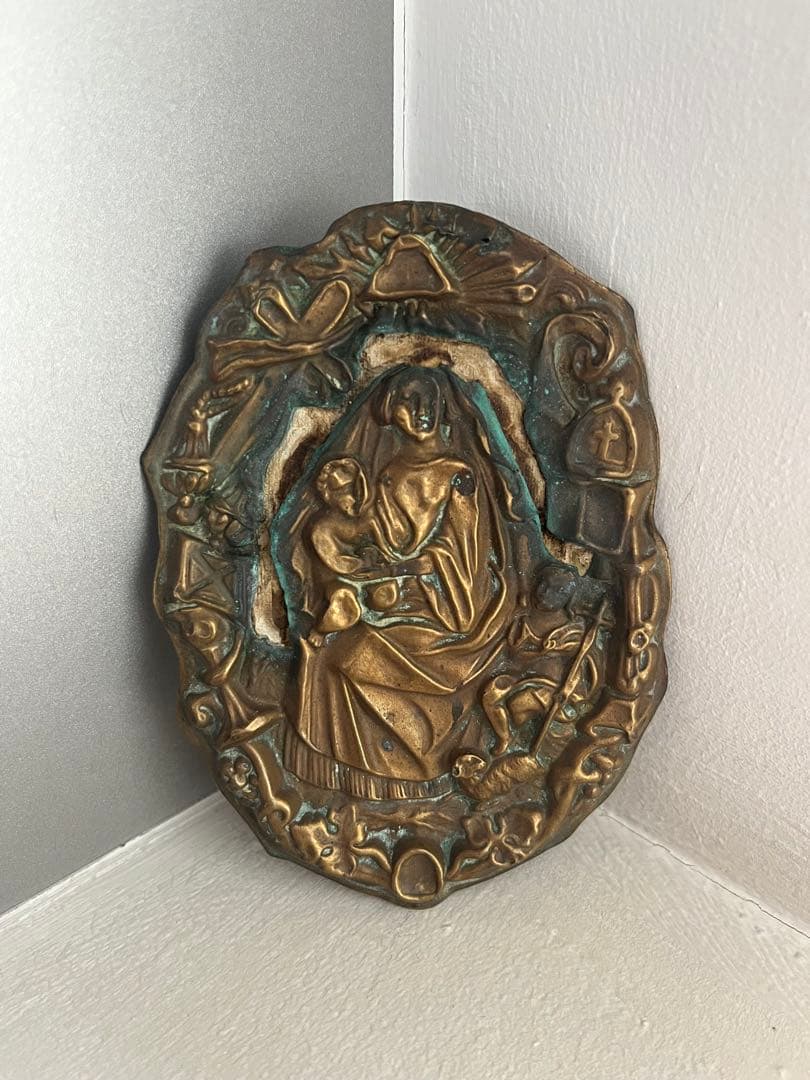 フランス　聖母レリーフ　真鍮　アンティーク　ヴィンテージ