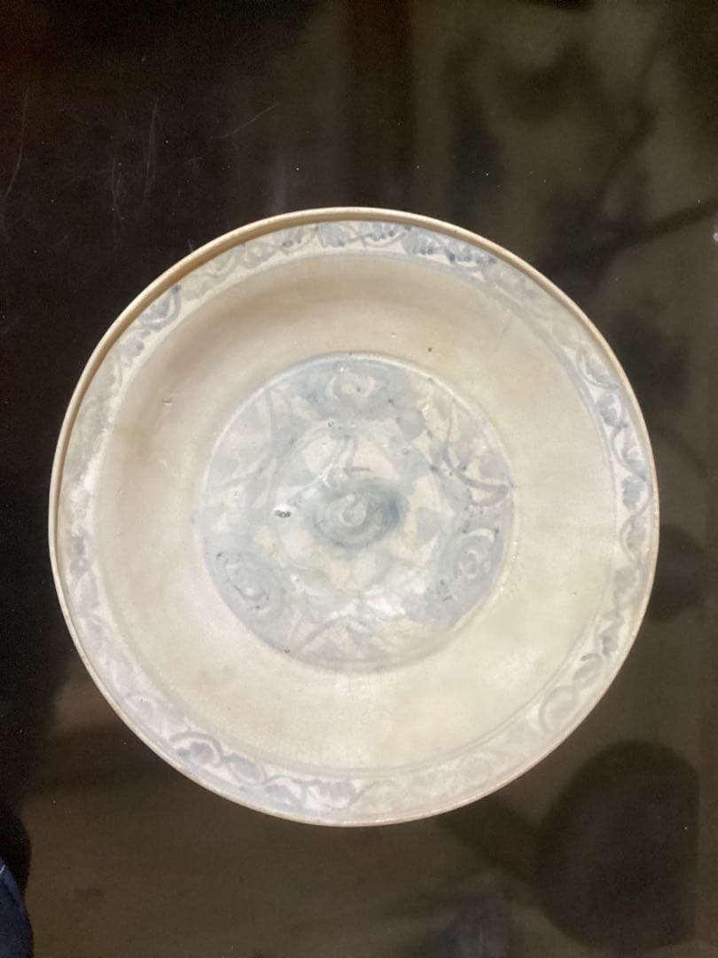 骨董古美術鉄絵花文大皿　古陶器　タイ　スコータイ時代　カロン窯　コレクター所蔵品