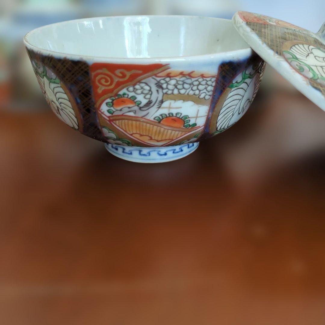 骨董　伊万里　蓋付き　茶碗　碗　色絵　錦手　アンティーク　5つ〜