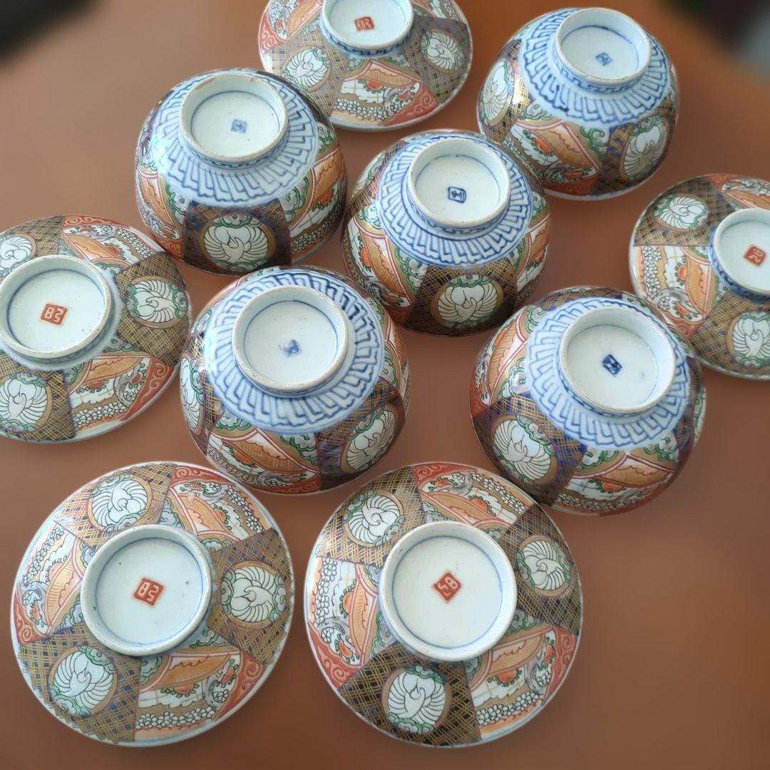 骨董　伊万里　蓋付き　茶碗　碗　色絵　錦手　アンティーク　5つ〜