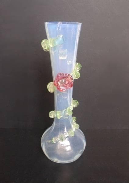 ★G1702★ アンティーク　ウランガラス　乳白ガラス　花瓶