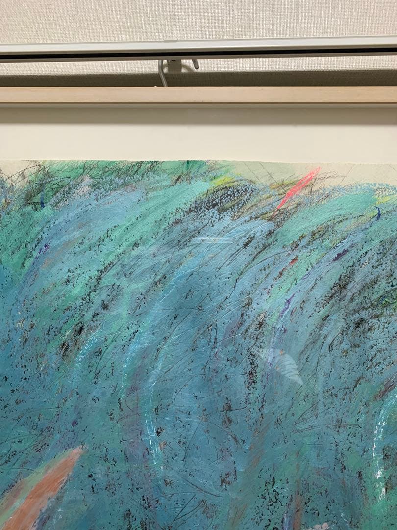 ✨抽象的なデザイン 青緑色の抽象画 アクリル絵の具+オイルスティックで描かれた画