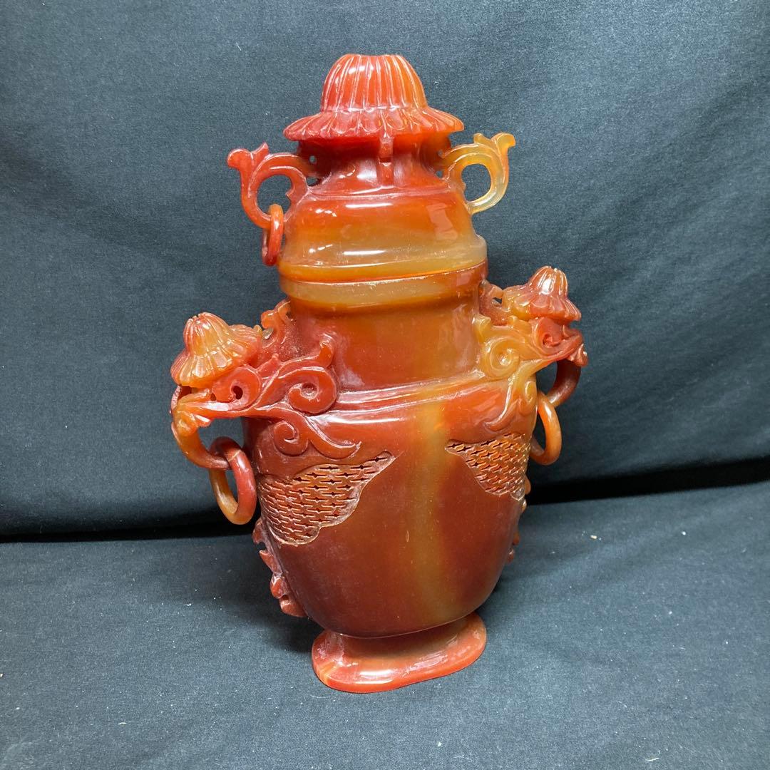 《中国美術》瑪瑙 香炉 透彫 中国古玩