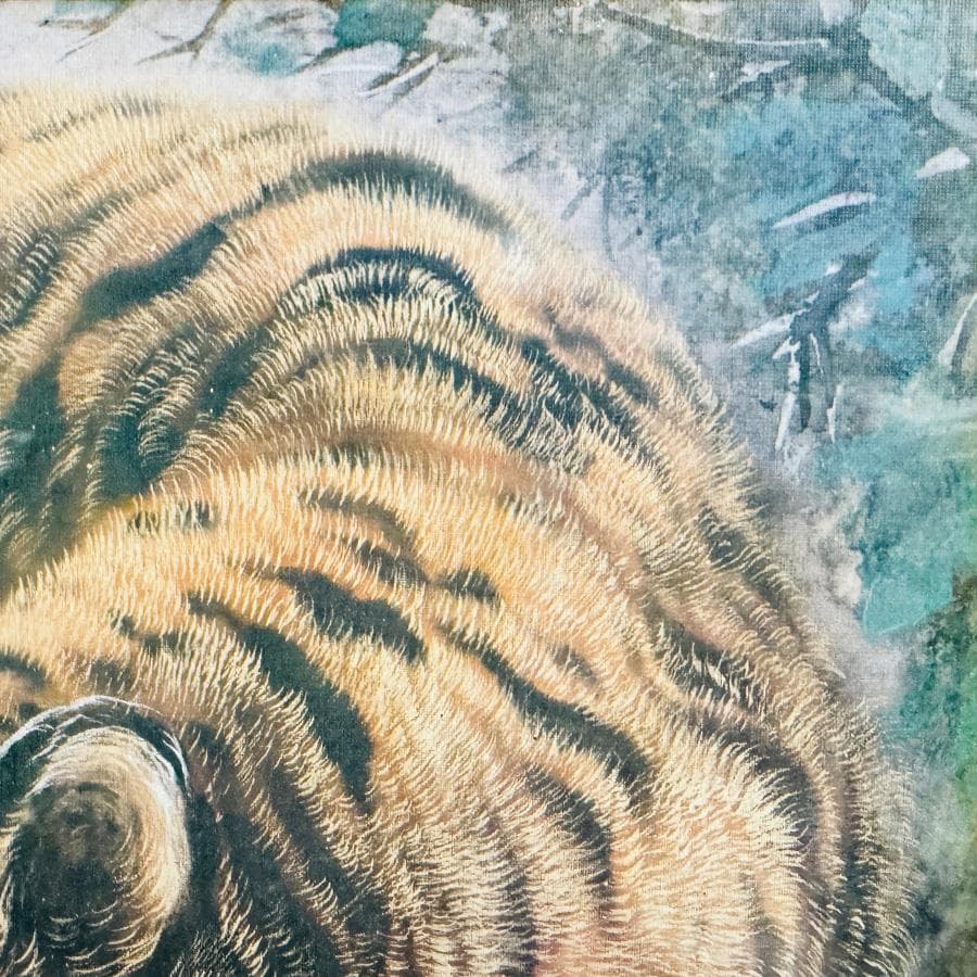 猛虎 寅 絵画 日本画 水彩画 在銘 F6号 額寸縦53cm ✖️ 横41cm