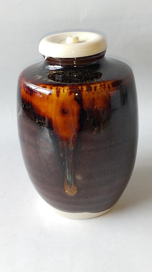 桶谷定一 作 洛東定一 肩衝茶入 仕覆 伊予簾金入緞子 茶道具 共箱 茶入 新品