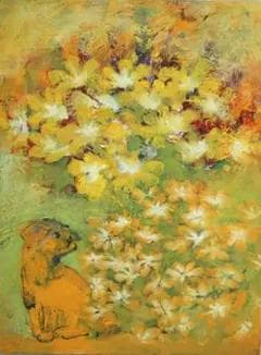 油絵 菅家令子 絵 絵画 インテリア uF6-050220 可愛い子犬