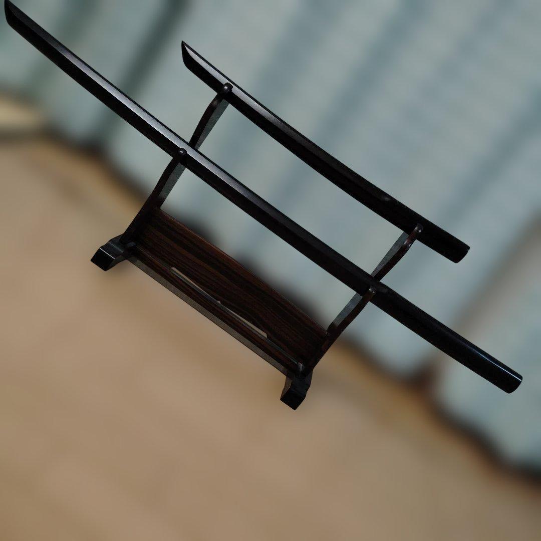 ぜろまる　本黒檀木刀100cm、本黒檀脇差55cm 台座無