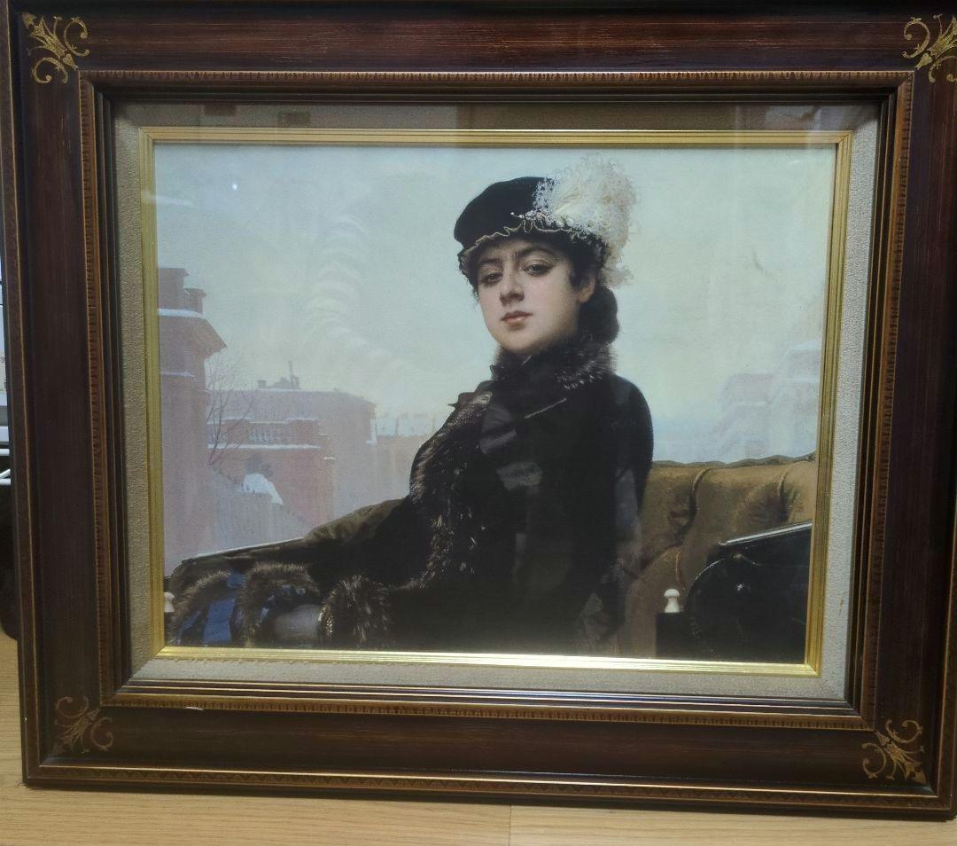 ボルディーニ「黒衣の婦人」キャンバス複製画 豪華木製額装 西洋肖像画