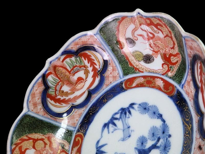 大聖寺伊万里　金襴手　団龍紋に鳳凰の図　膾皿　N514AS-CVq