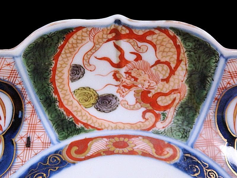 大聖寺伊万里　金襴手　団龍紋に鳳凰の図　膾皿　N514AS-CVq