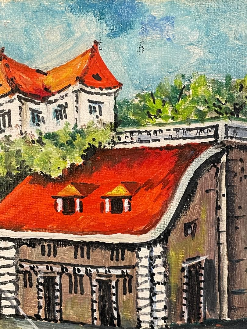 「真作」夏目公平「オンフルール港町」風景画　油彩画　額装　サイン有り　F4号