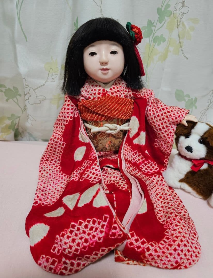 市松人形 赤色と白色の着物 光龍斎　瀧澤義豊　12号 傷や汚れあり