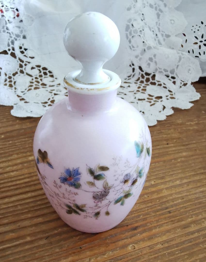 アンティーク リモージュ 手描き野草花瓶 オイル・パフュームボトル ペールピンク