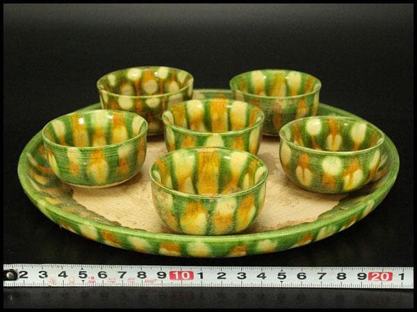 中国美術 唐三彩 盃 盤 揃 有名陶芸家所蔵(HA501)