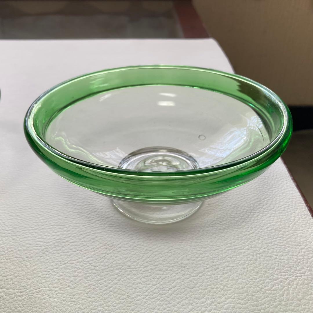 古いガラス鉢 かき氷 カップ ボウル 食器 花器 グリーン 3点 骨董 レトロ