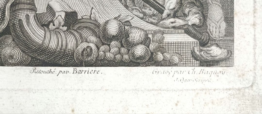 額装品　18世紀　R.ボーゴンディ　「地図帳の扉絵」　大型作品　稀少　版刻精緻