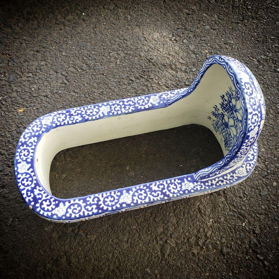 染付　便器　陶器　明治　白抜蛸唐草　古伊万里