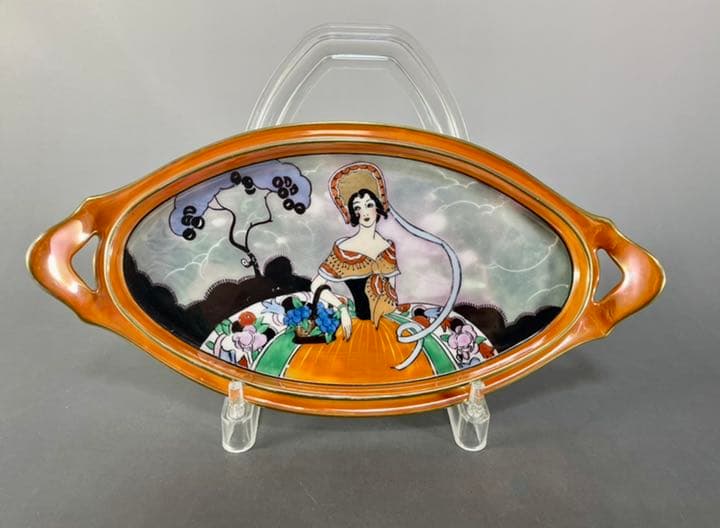 オールドノリタケ デコレディ ハンドル付 トレイ型 絵皿 アールデコ ラスター彩