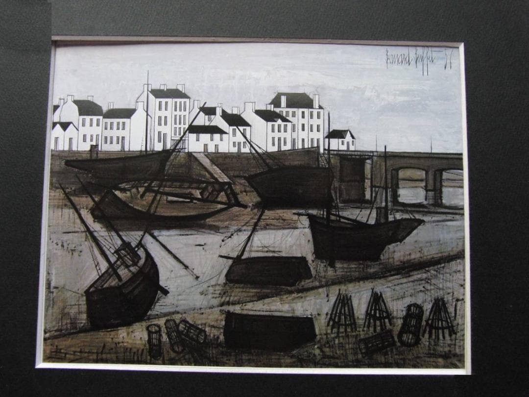 ベルナール・ビュッフェ、「Bareaux de peche」、希少画集の額装画
