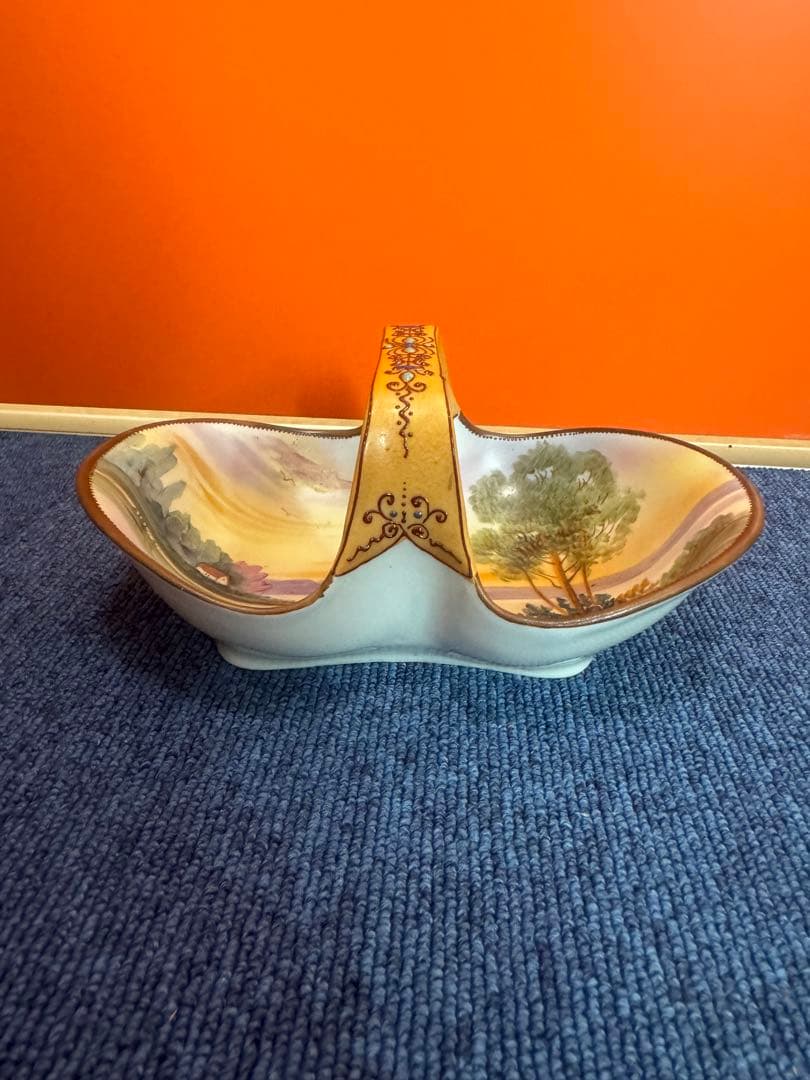 1847 【明治アンティーク】オールドノリタケ　風景図　手提皿　時代