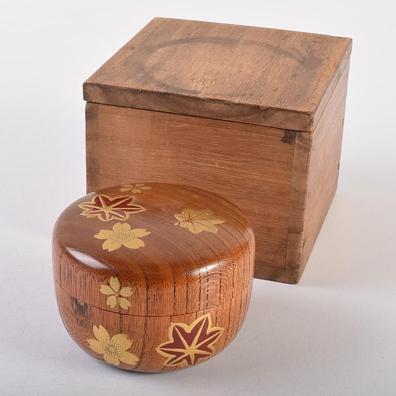 茶道具　雲錦蒔絵　木地棗　裏千家十一代精中宗室（玄々斎）極め箱　M　R7663